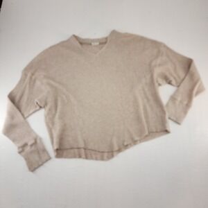 OFFLINE by Aerie Beige Waffle Knit Thumbhole V-Neck Athleisure Top Small